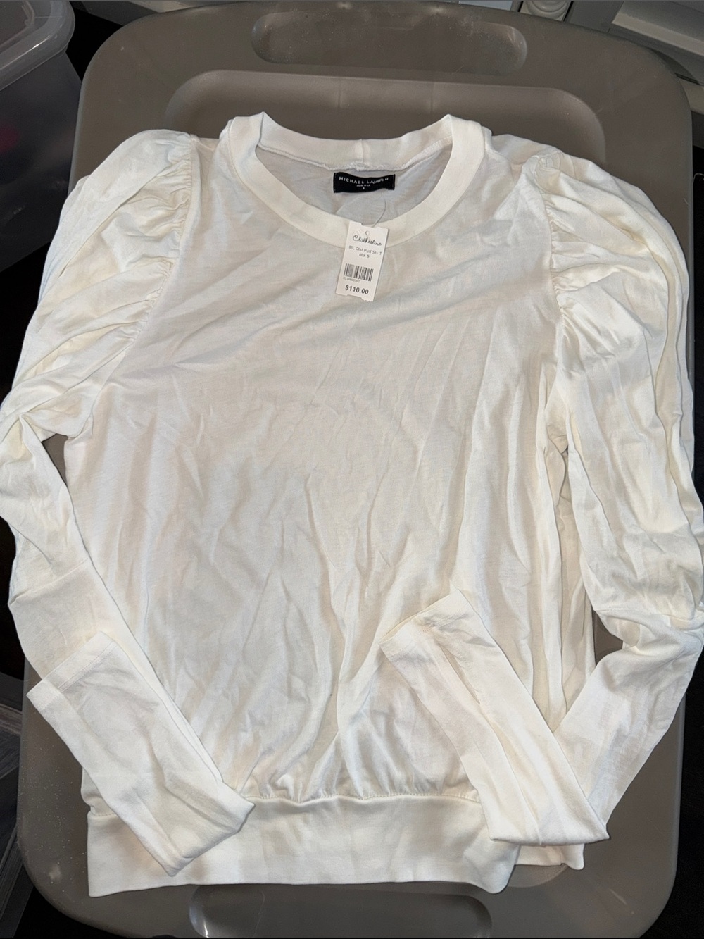 Michael Lauren White Puff-Sleeve Long Sleeve Tee